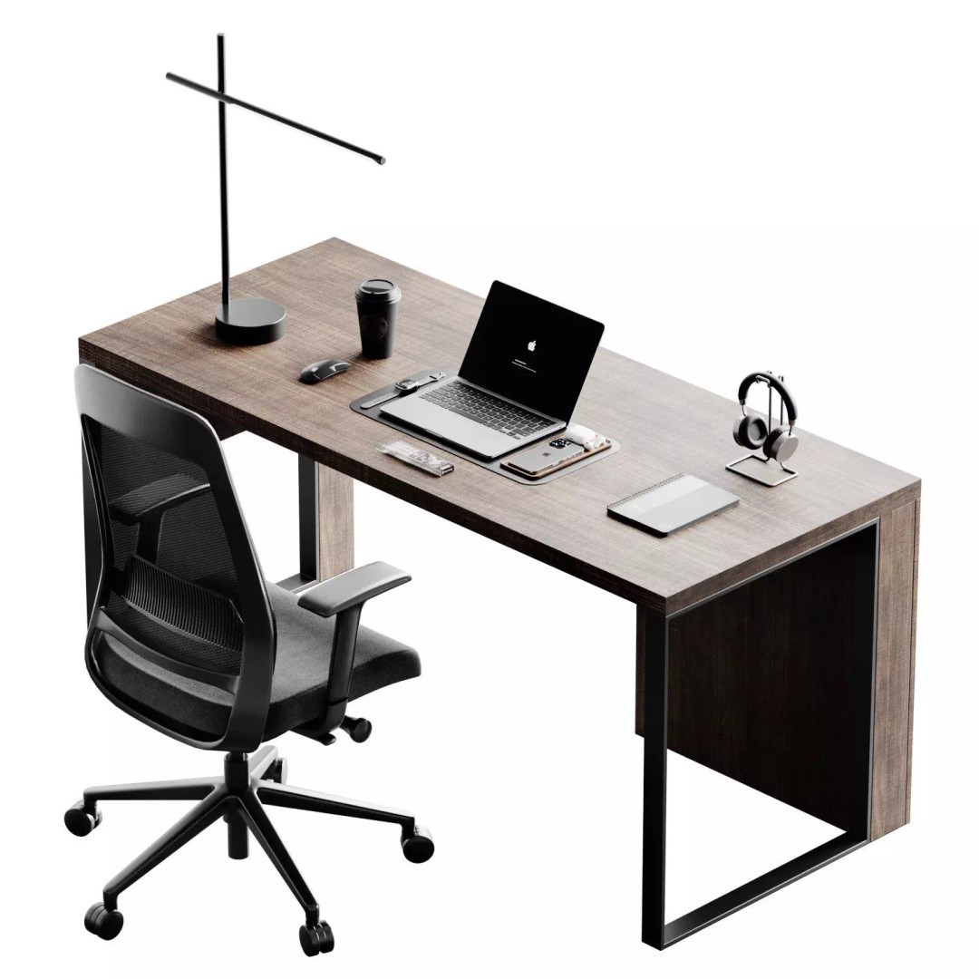 Workplace 3D Model – Office Furniture Set, PBR Textures, FBX - View 2
