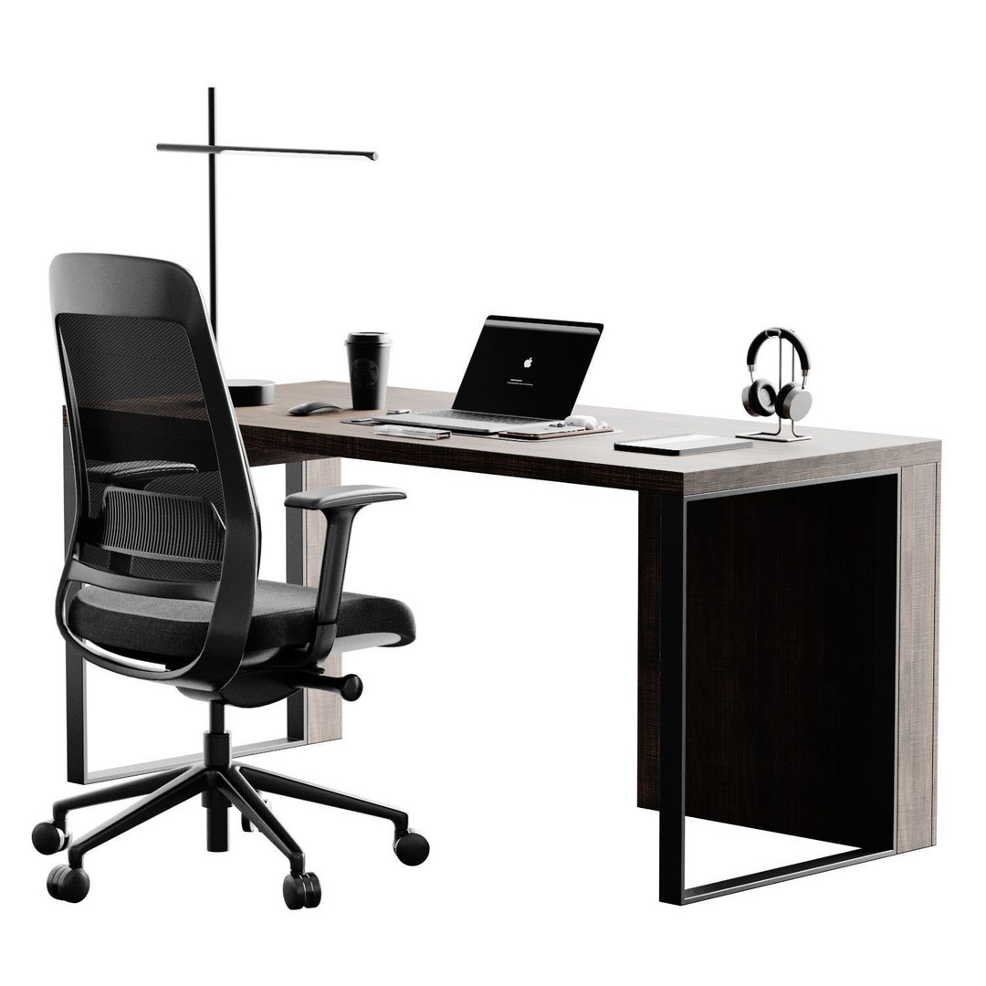Workplace 3D Model – Office Furniture Set, PBR Textures, FBX - View 3