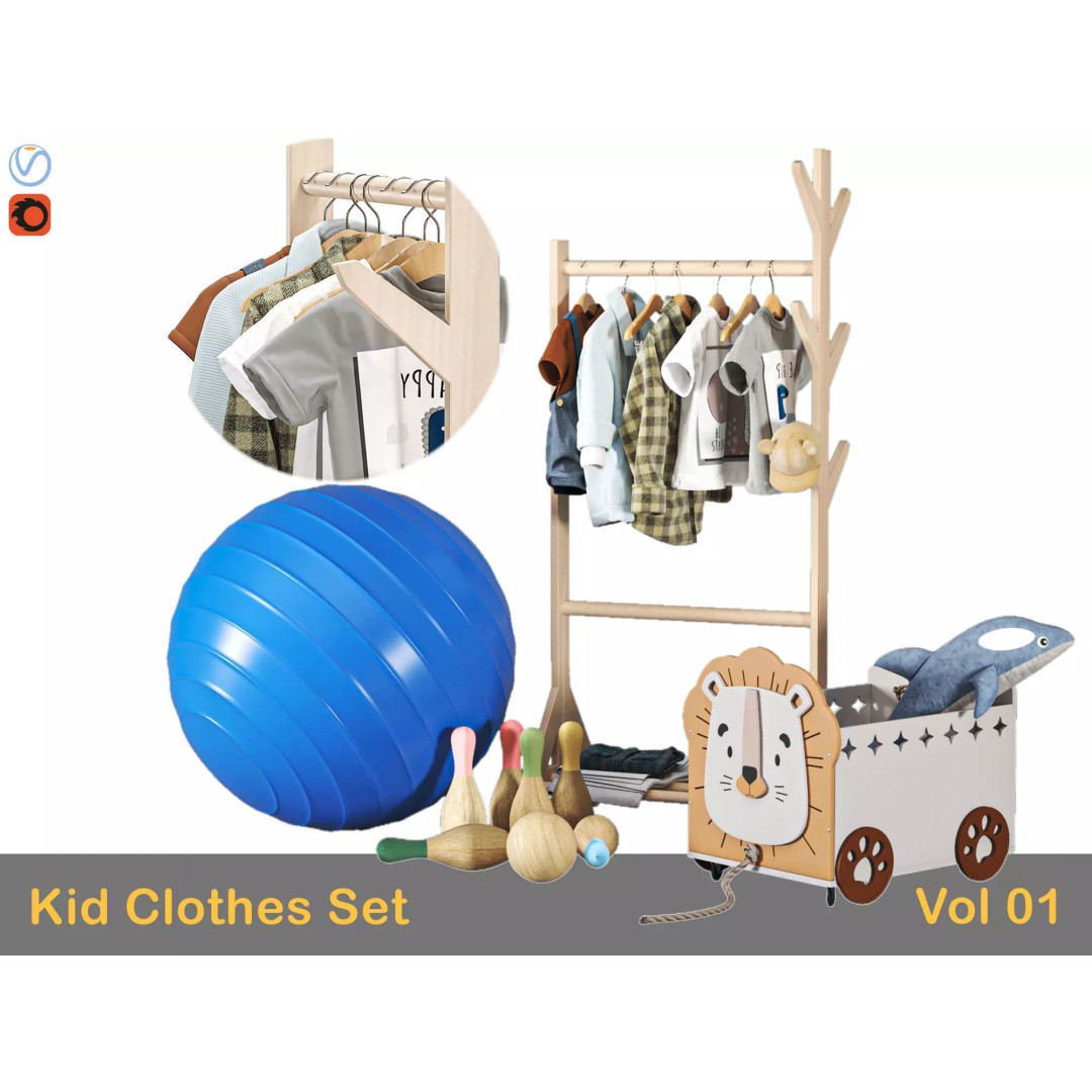 Kid Clothes Set 03 3D Model – PBR Textured, Game Ready, FBX, OBJ - View 2