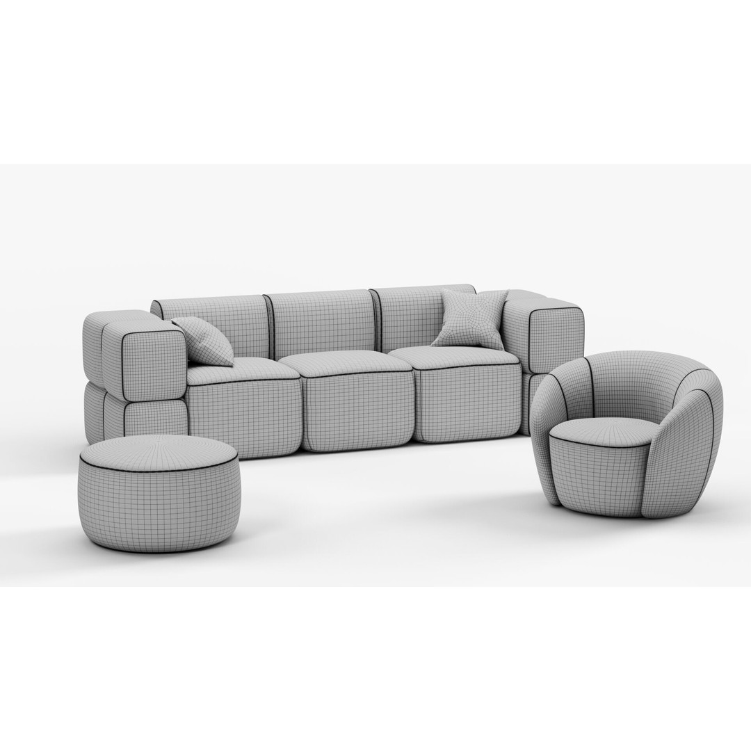 SoftContours Modern Furniture Set 3D Model – Elegant Minimalist Design, FBX, OBJ