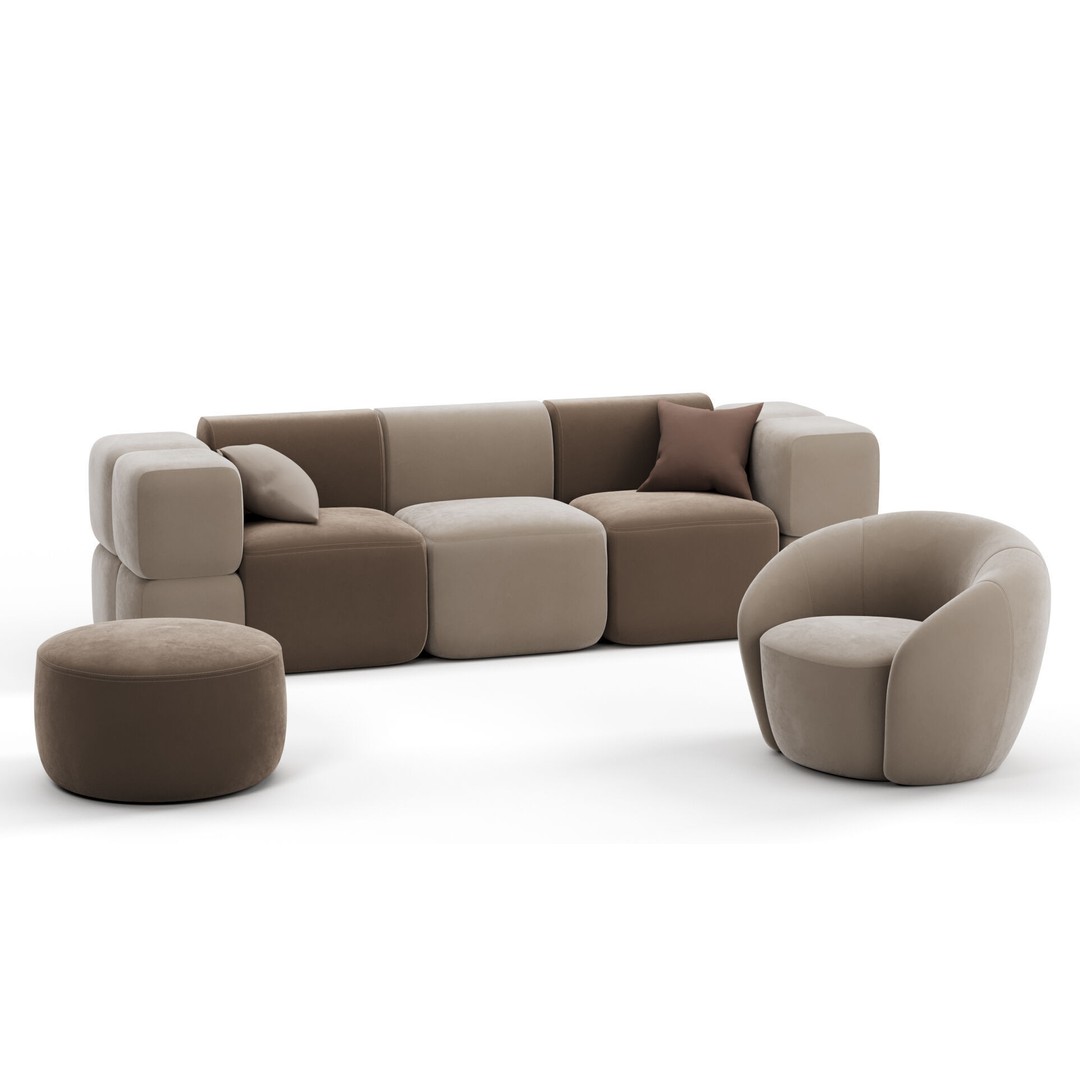SoftContours Modern Furniture Set 3D Model – Elegant Minimalist Design, FBX, OBJ - View 5