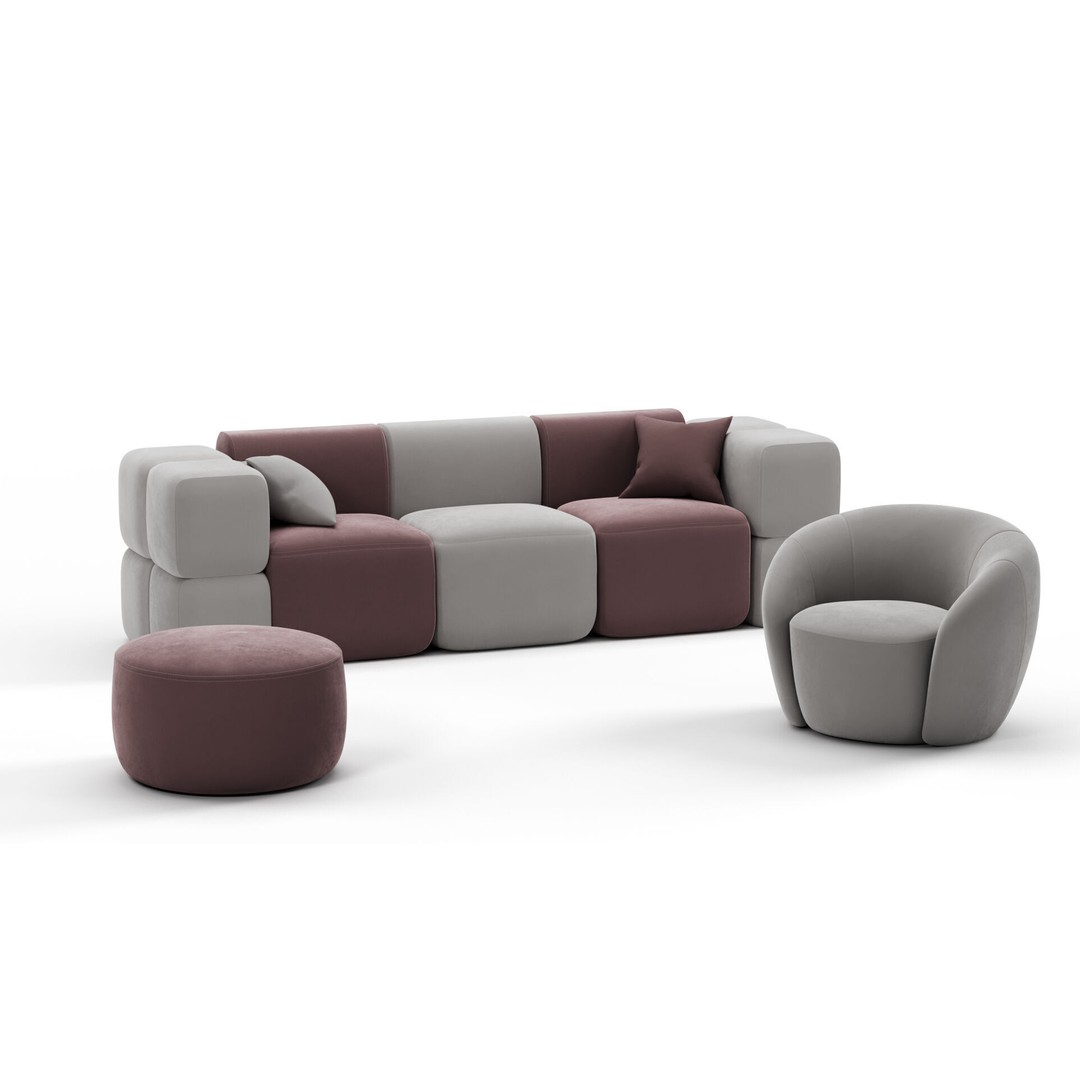 SoftContours Modern Furniture Set 3D Model – Elegant Minimalist Design, FBX, OBJ - View 7