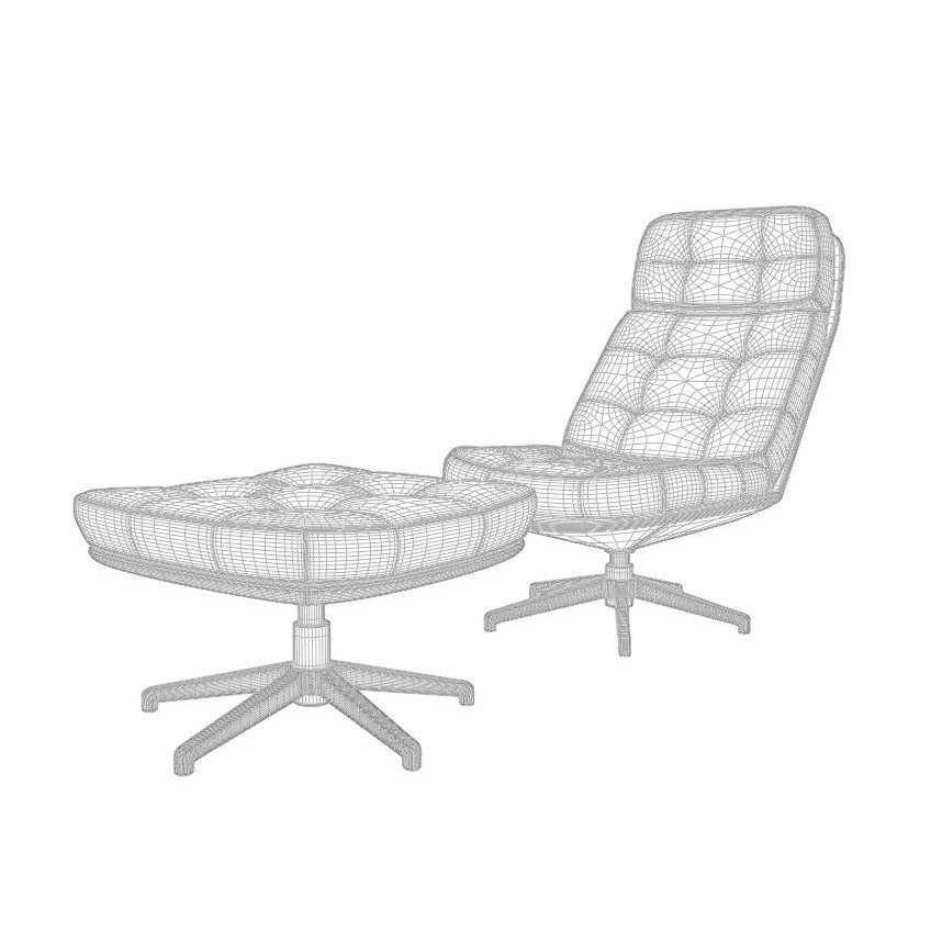 Capitone Armchair 3D Model – Luxurious Design with Pouf, Blender & FBX - View 12