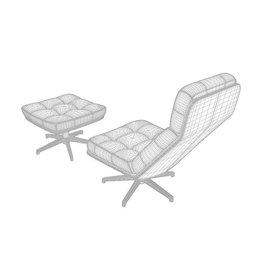 Capitone Armchair 3D Model – Luxurious Design with Pouf, Blender & FBX - View 14