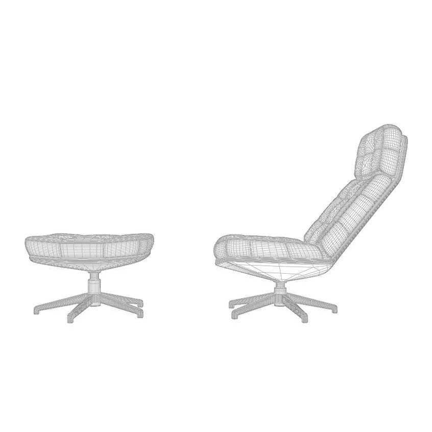 Capitone Armchair 3D Model – Luxurious Design with Pouf, Blender & FBX - View 15