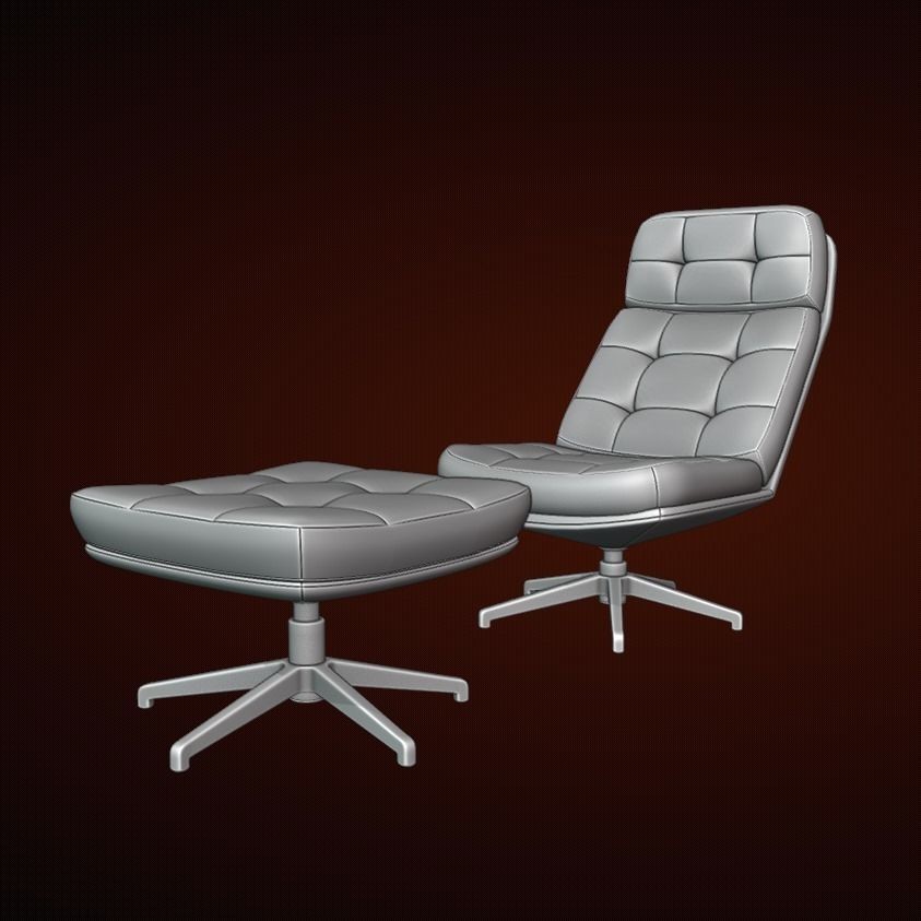 Capitone Armchair 3D Model – Luxurious Design with Pouf, Blender & FBX - View 16