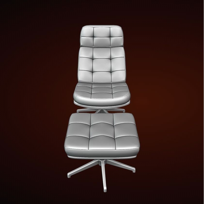 Capitone Armchair 3D Model – Luxurious Design with Pouf, Blender & FBX - View 17