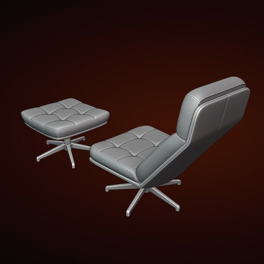 Capitone Armchair 3D Model – Luxurious Design with Pouf, Blender & FBX - View 18