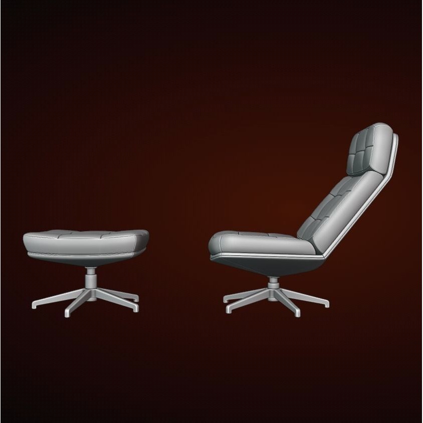 Capitone Armchair 3D Model – Luxurious Design with Pouf, Blender & FBX - View 19