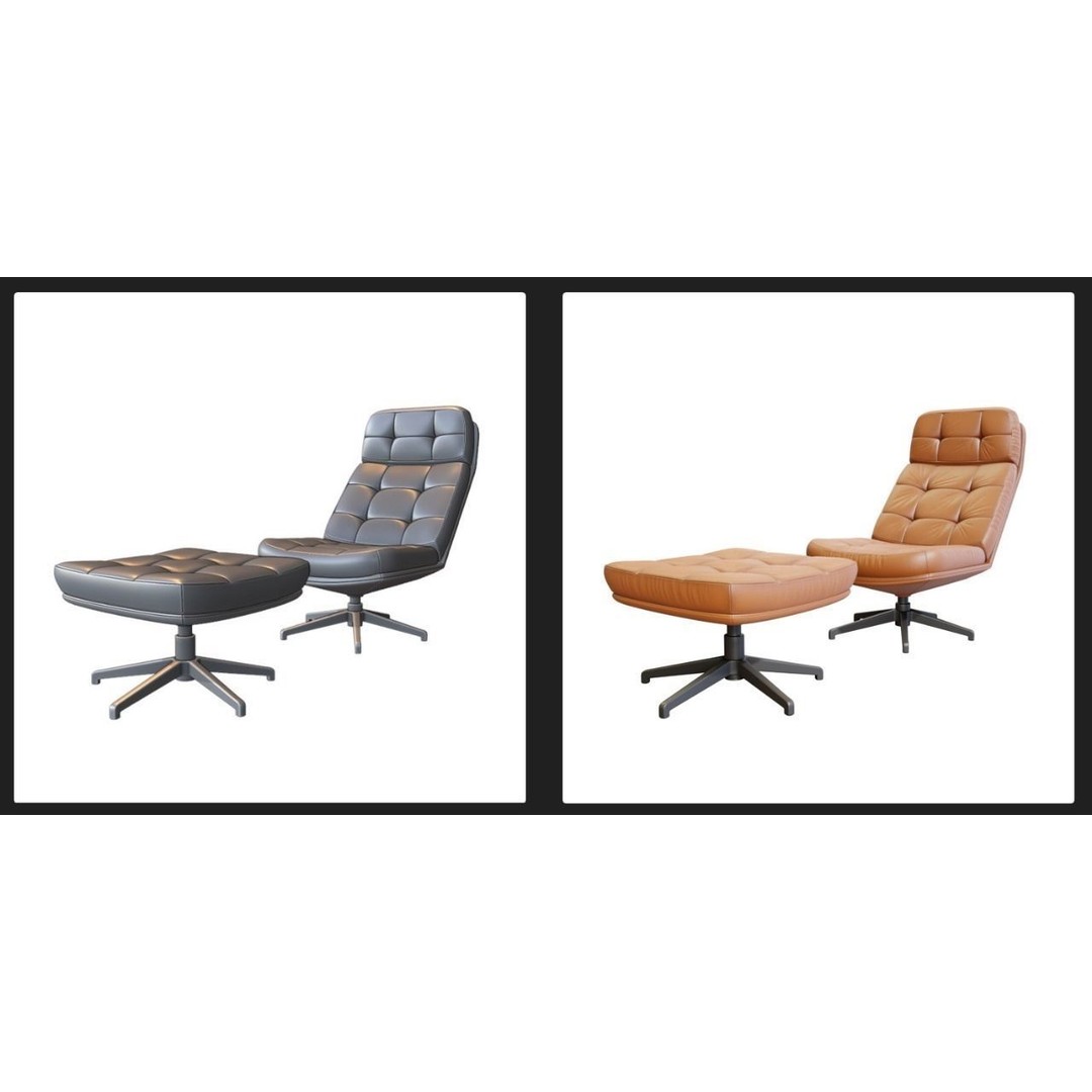 Capitone Armchair 3D Model – Luxurious Design with Pouf, Blender & FBX - View 20