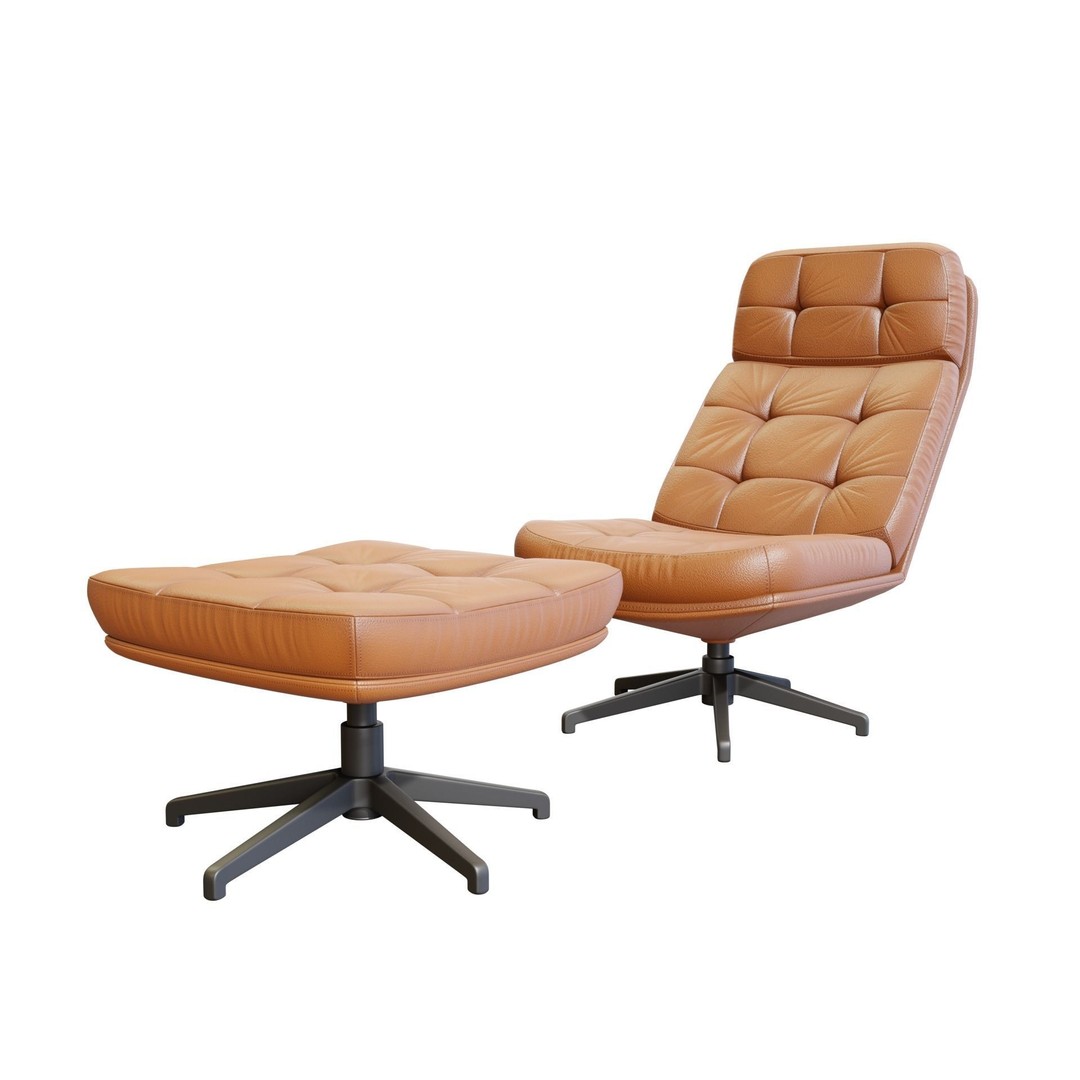 Capitone Armchair 3D Model – Luxurious Design with Pouf, Blender & FBX - View 3