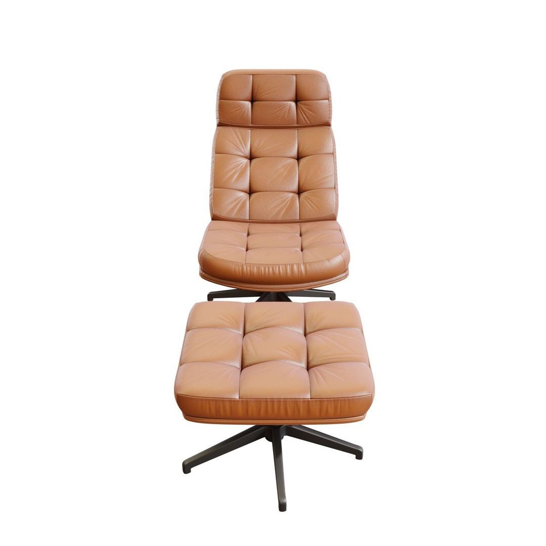 Capitone Armchair 3D Model – Luxurious Design with Pouf, Blender & FBX - View 4