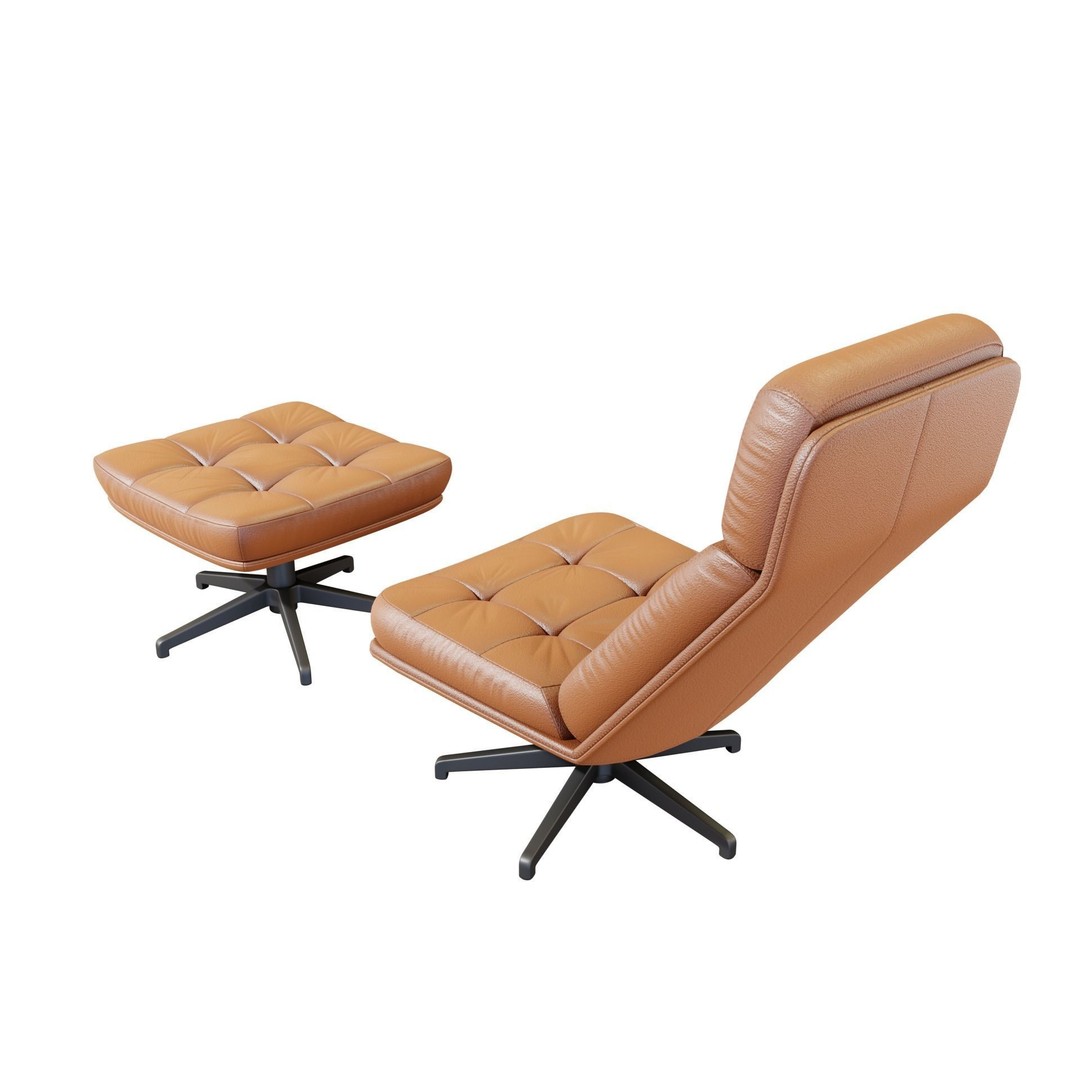 Capitone Armchair 3D Model – Luxurious Design with Pouf, Blender & FBX - View 5