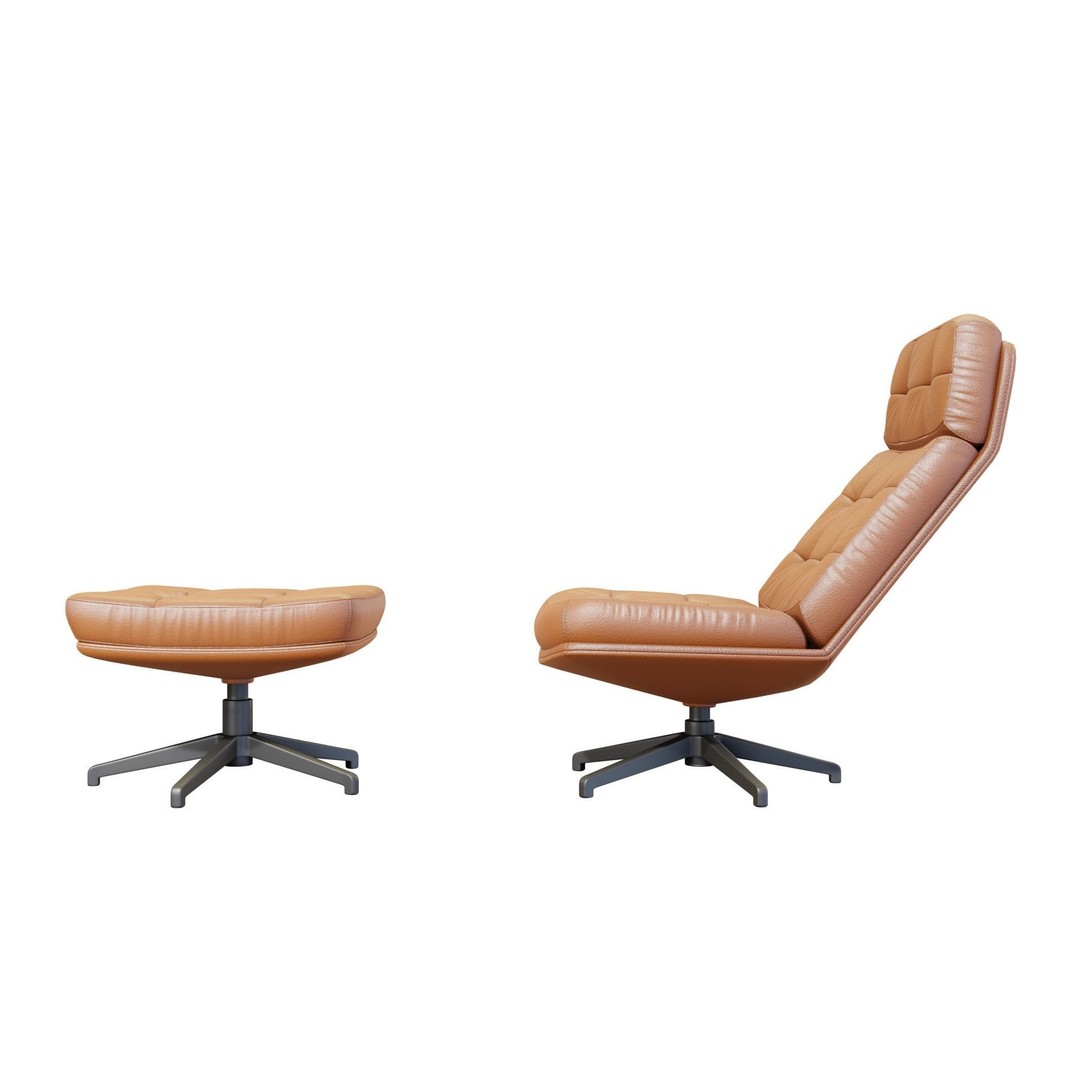 Capitone Armchair 3D Model – Luxurious Design with Pouf, Blender & FBX - View 6