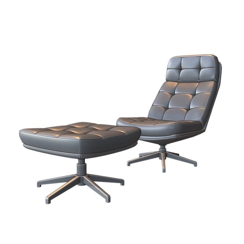 Capitone Armchair 3D Model – Luxurious Design with Pouf, Blender & FBX - View 8