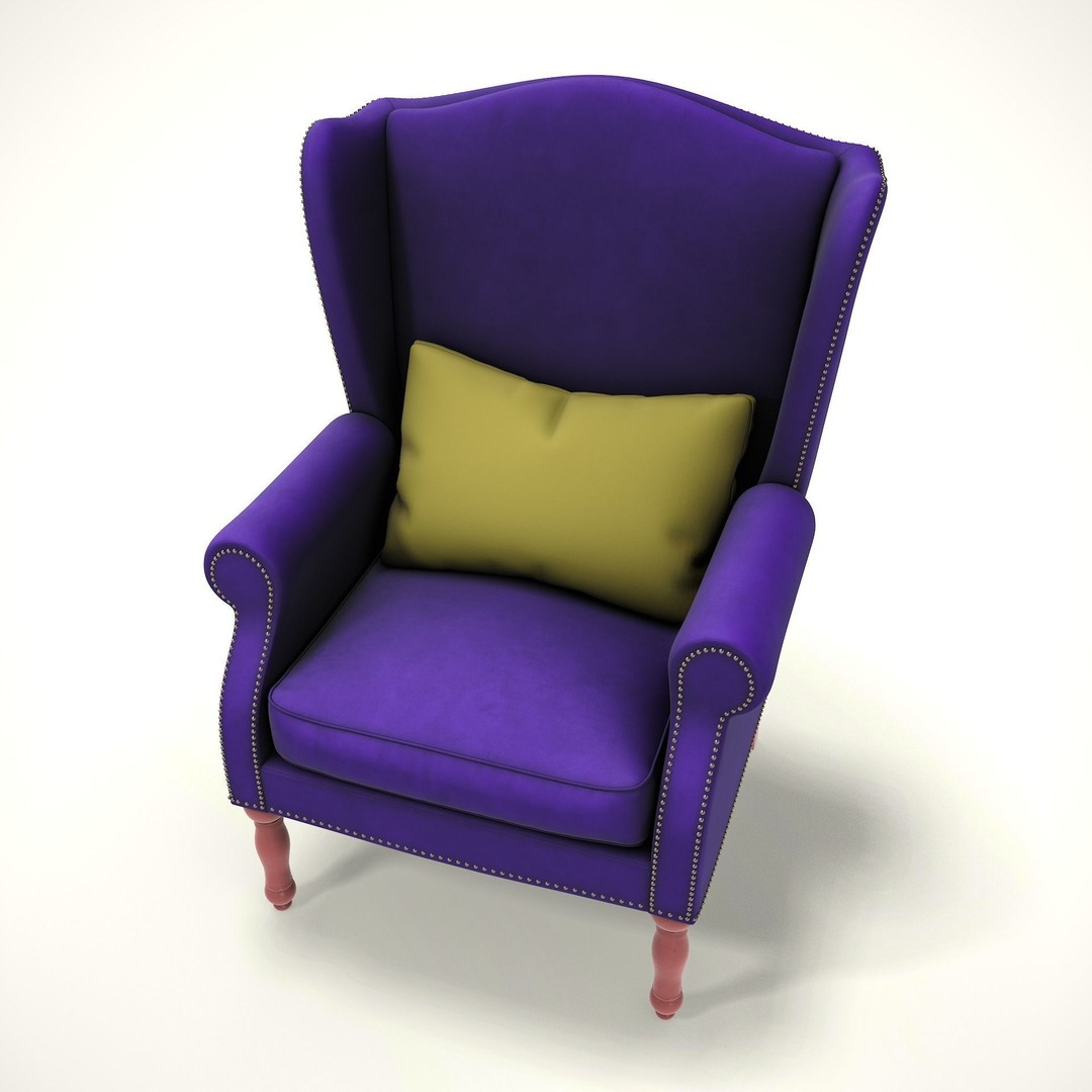 Wingback Chair 3D Model – Low Poly Farmhouse Style, Blender, FBX - View 10