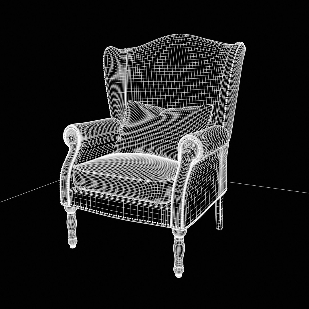 Wingback Chair 3D Model – Low Poly Farmhouse Style, Blender, FBX - View 12