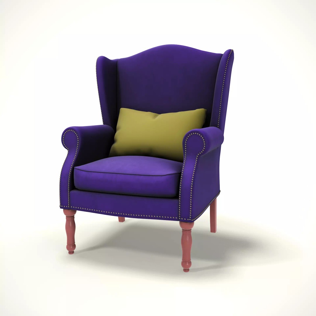 Wingback Chair 3D Model – Low Poly Farmhouse Style, Blender, FBX - View 2