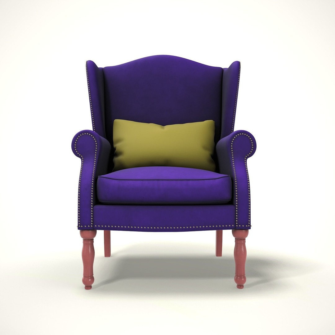 Wingback Chair 3D Model – Low Poly Farmhouse Style, Blender, FBX - View 3