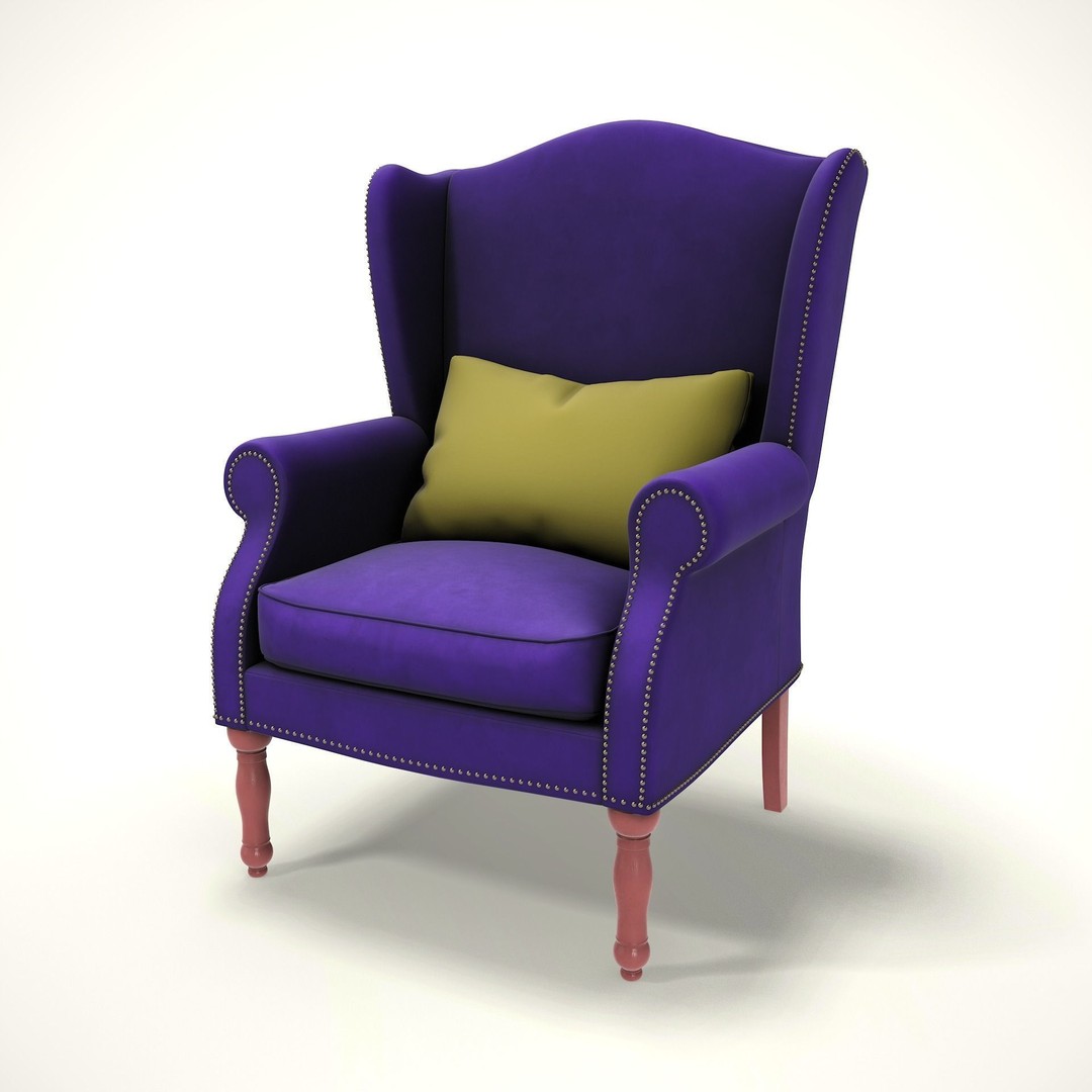 Wingback Chair 3D Model – Low Poly Farmhouse Style, Blender, FBX - View 4