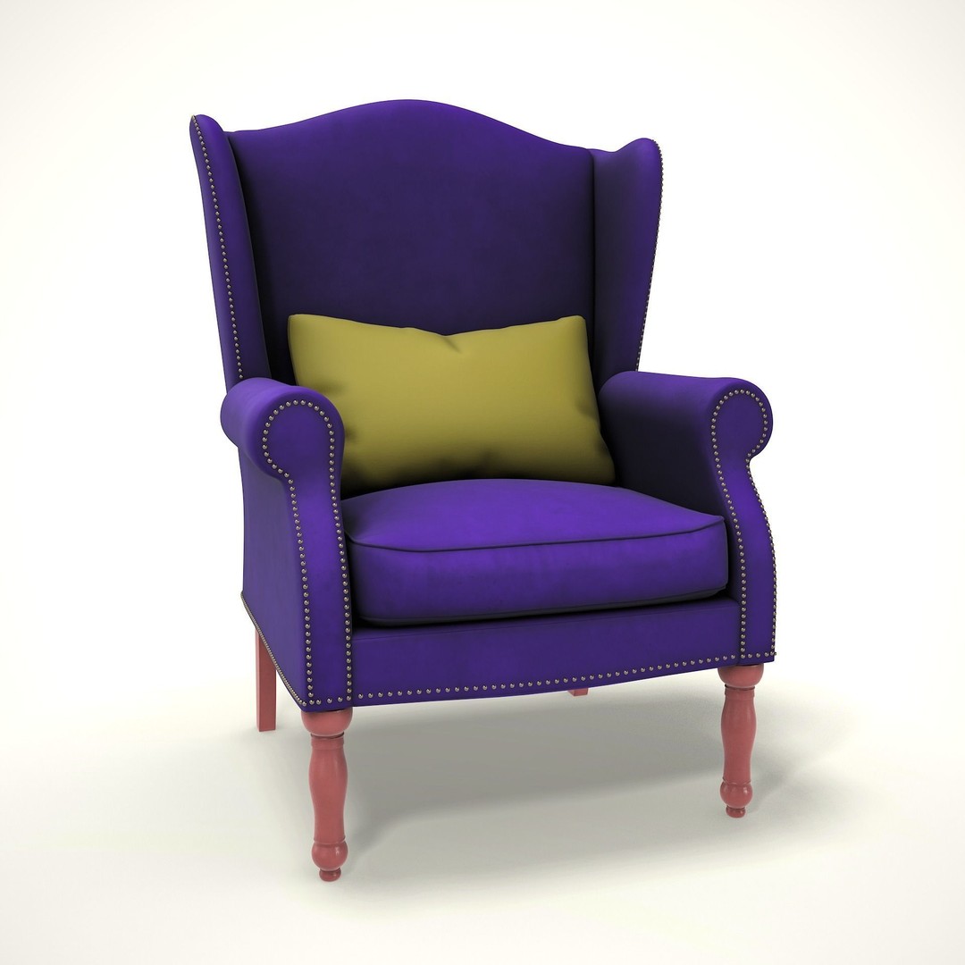 Wingback Chair 3D Model – Low Poly Farmhouse Style, Blender, FBX - View 5