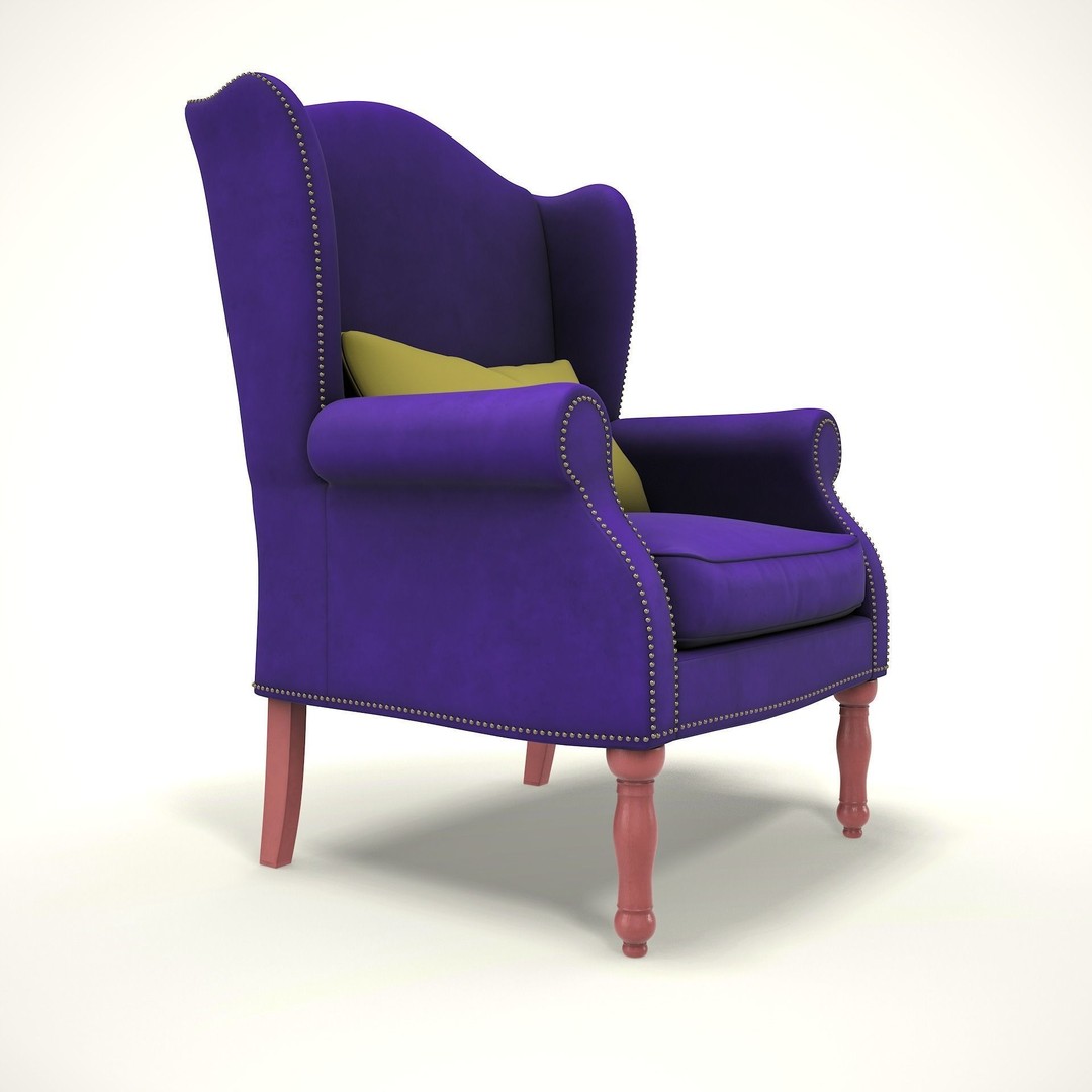 Wingback Chair 3D Model – Low Poly Farmhouse Style, Blender, FBX - View 6