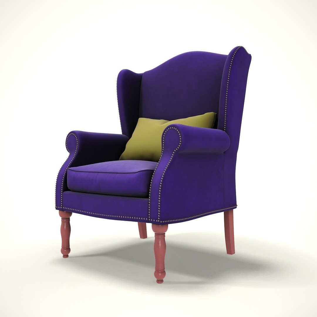 Wingback Chair 3D Model – Low Poly Farmhouse Style, Blender, FBX - View 7
