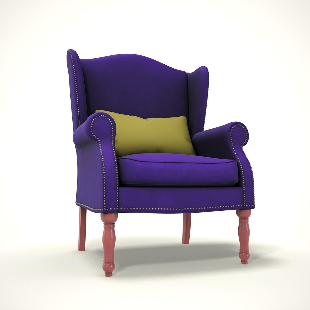 Wingback Chair 3D Model – Low Poly Farmhouse Style, Blender, FBX - View 8