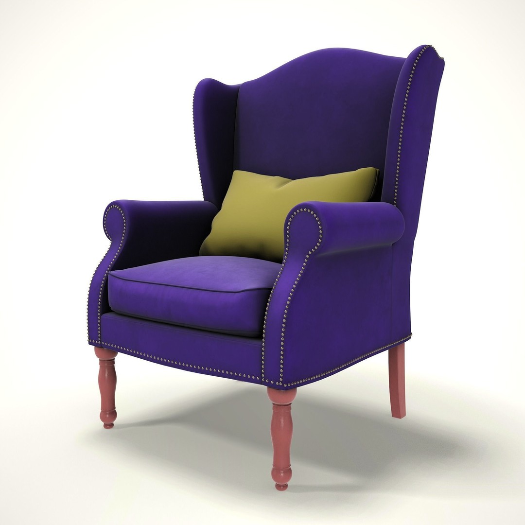 Wingback Chair 3D Model – Low Poly Farmhouse Style, Blender, FBX - View 9