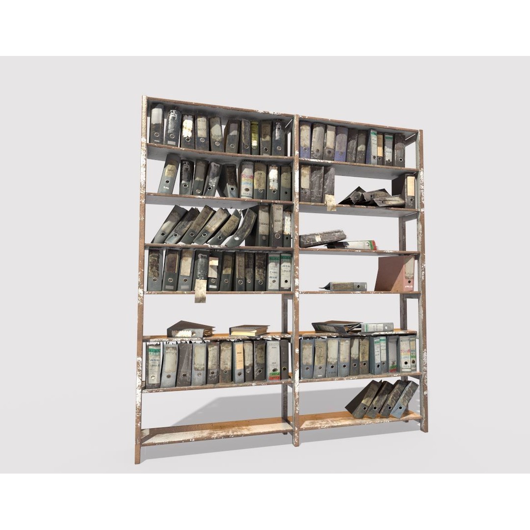 Old Folder Shelf 3D Model – Realistic PBR Asset, FBX, OBJ - View 10