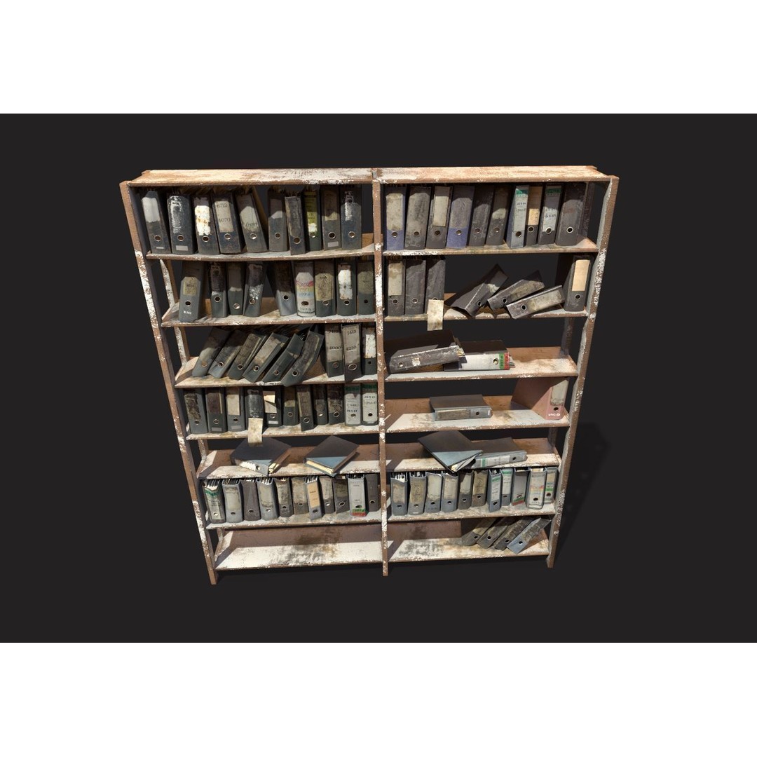 Old Folder Shelf 3D Model – Realistic PBR Asset, FBX, OBJ - View 12