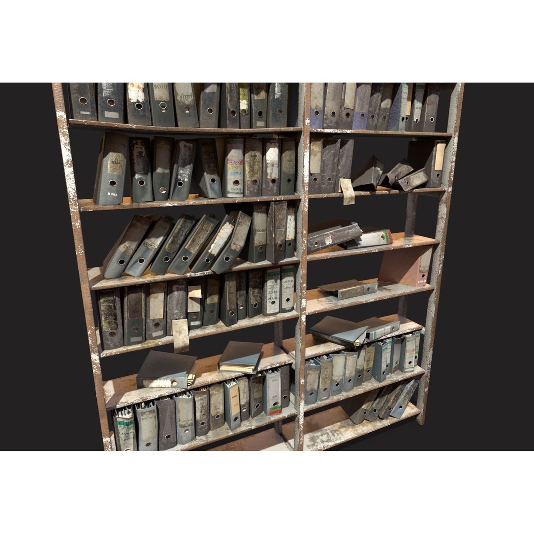 Old Folder Shelf 3D Model – Realistic PBR Asset, FBX, OBJ - View 13
