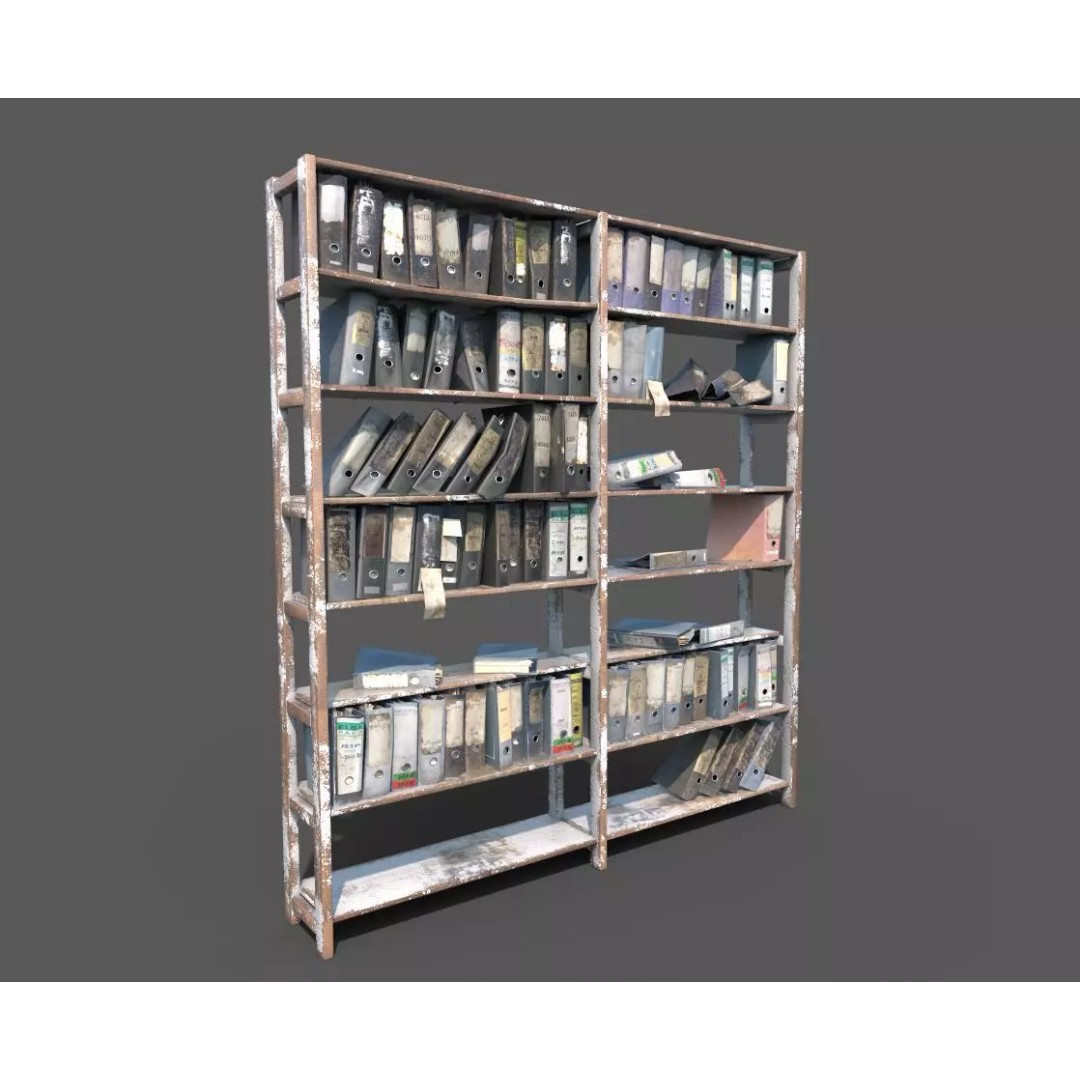 Old Folder Shelf 3D Model – Realistic PBR Asset, FBX, OBJ - View 2