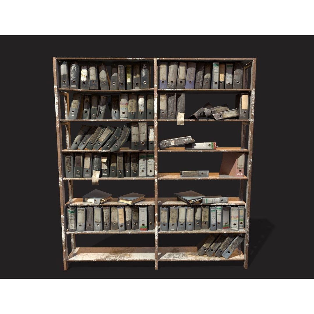 Old Folder Shelf 3D Model – Realistic PBR Asset, FBX, OBJ - View 3