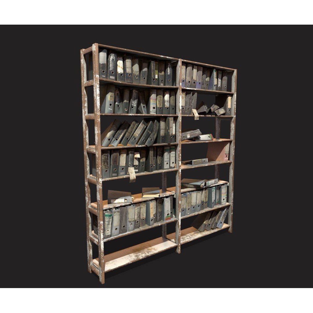 Old Folder Shelf 3D Model – Realistic PBR Asset, FBX, OBJ - View 4