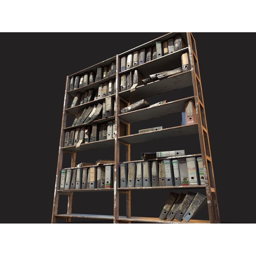 Old Folder Shelf 3D Model – Realistic PBR Asset, FBX, OBJ - View 5