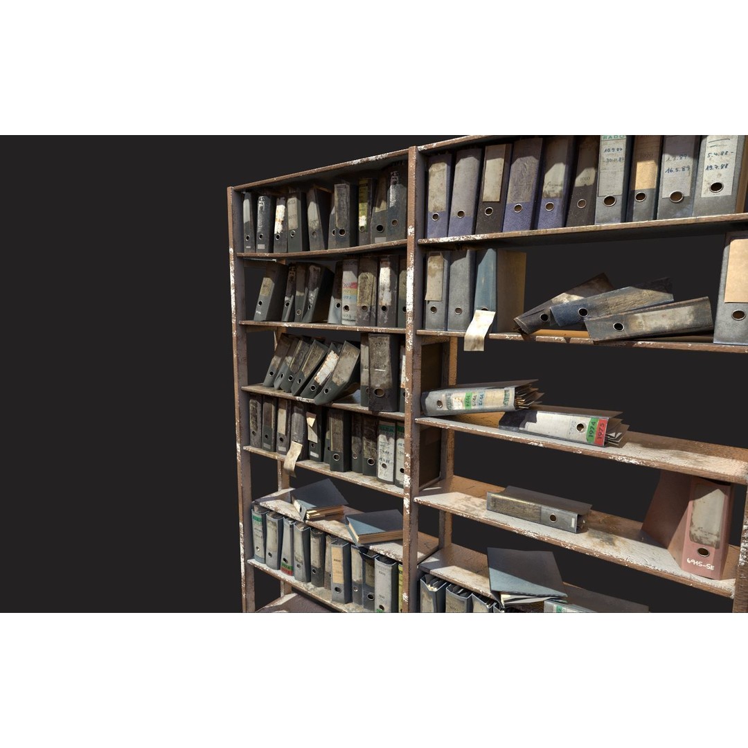 Old Folder Shelf 3D Model – Realistic PBR Asset, FBX, OBJ - View 6