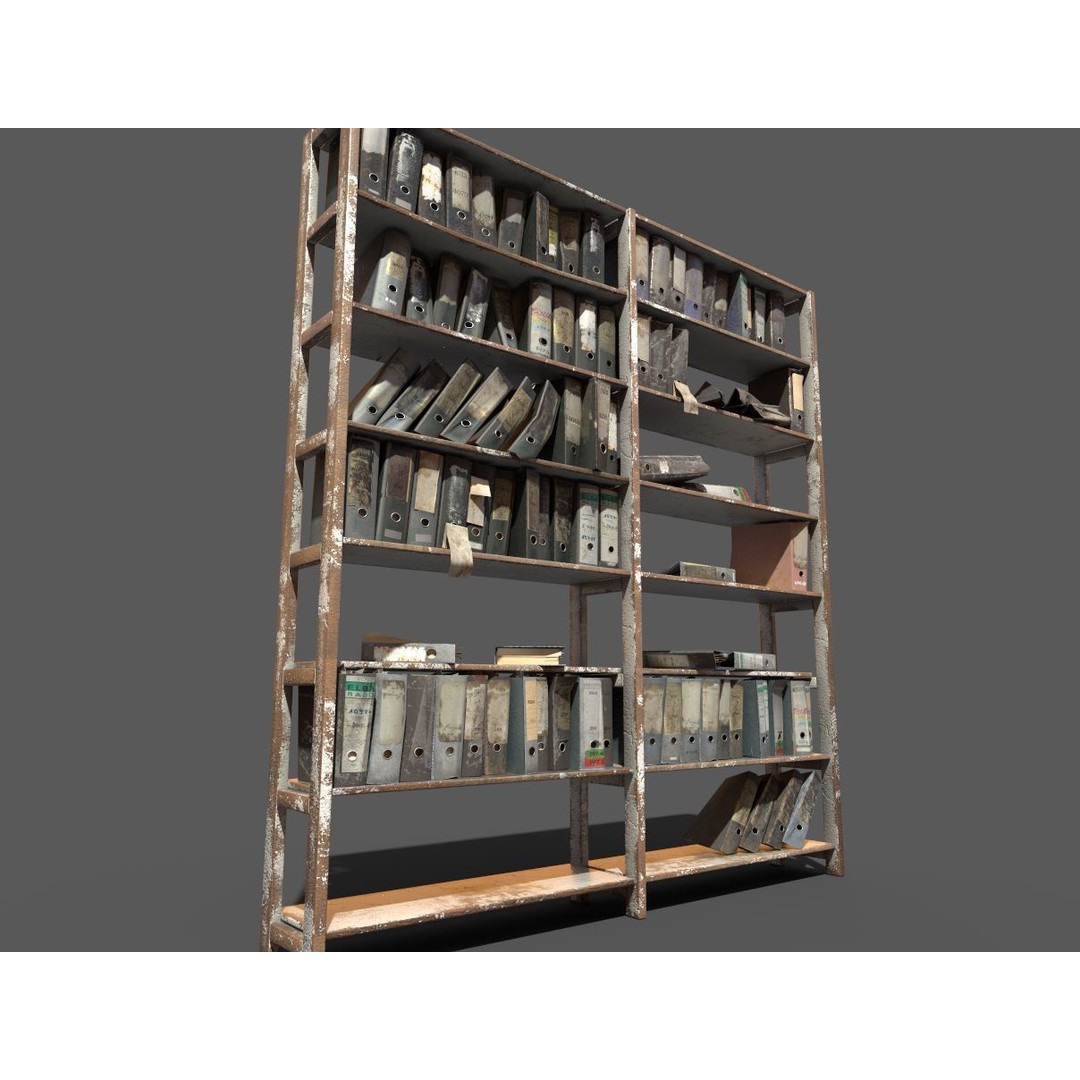 Old Folder Shelf 3D Model – Realistic PBR Asset, FBX, OBJ - View 9