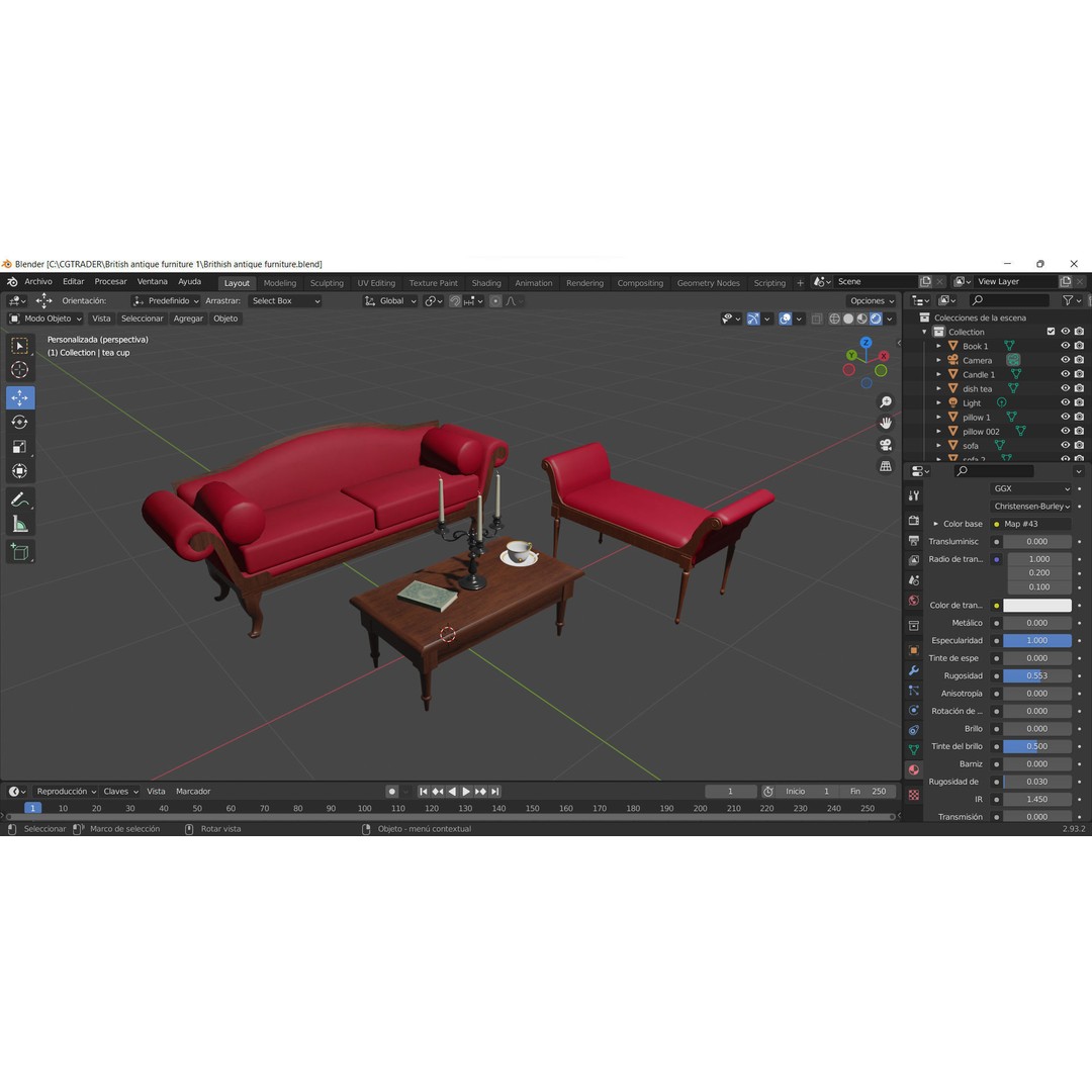 British Antique Furniture 3D Model – Low Poly Game Asset, FBX, OBJ