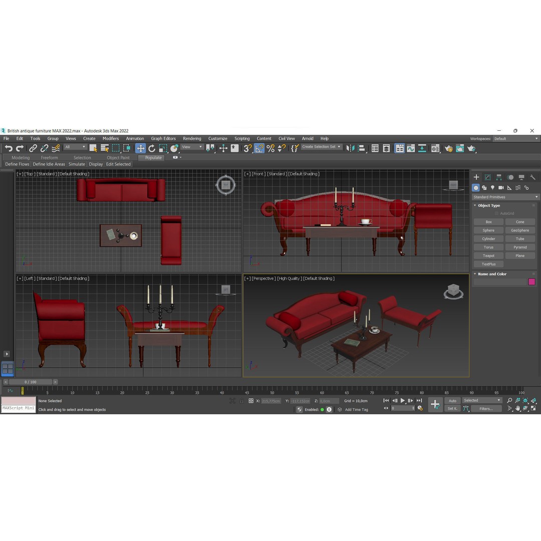 British Antique Furniture 3D Model – Low Poly Game Asset, FBX, OBJ - View 10