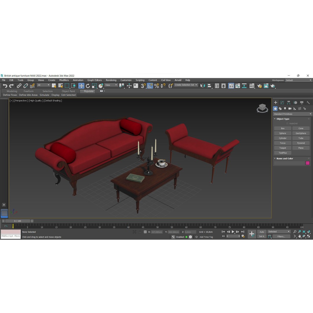 British Antique Furniture 3D Model – Low Poly Game Asset, FBX, OBJ - View 11