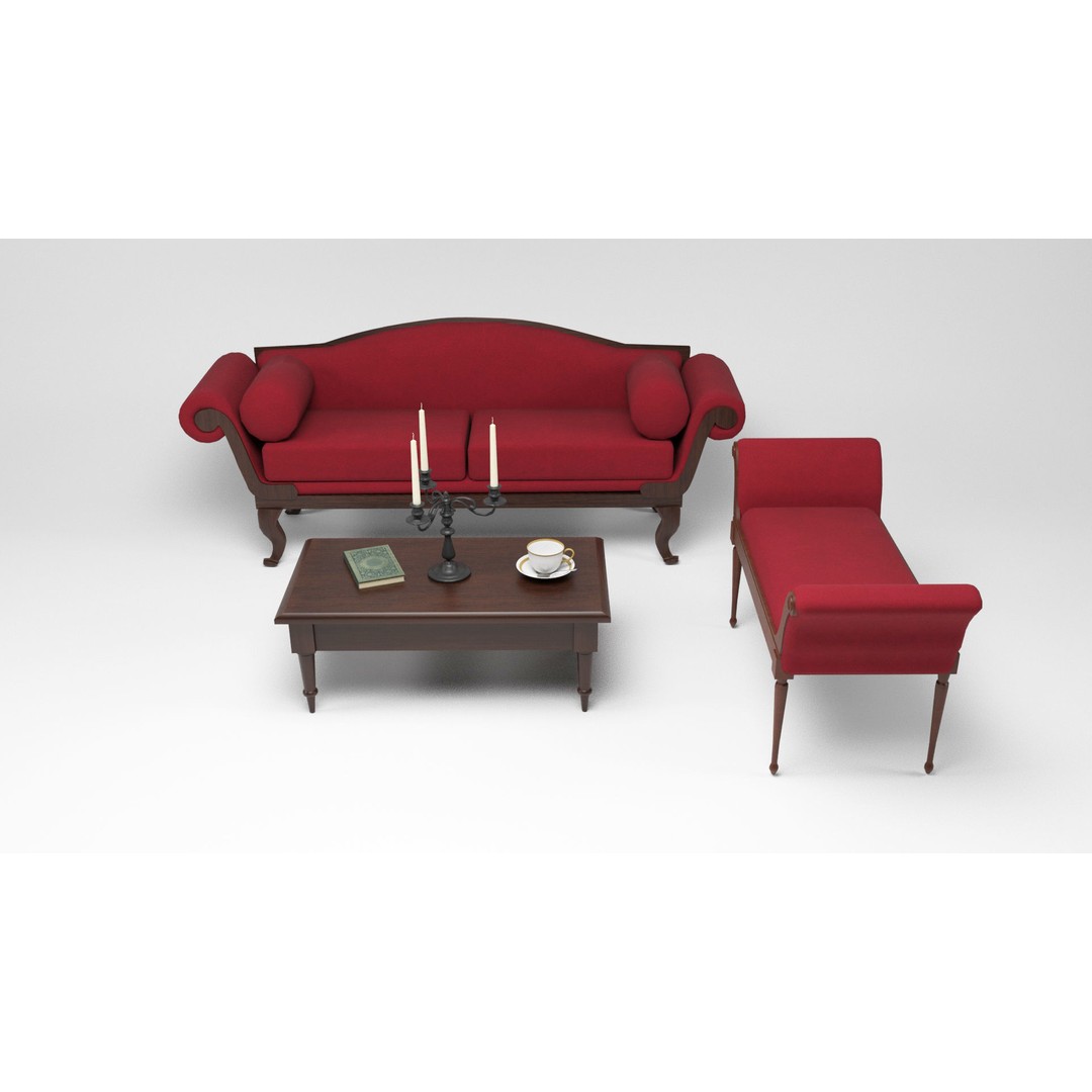 British Antique Furniture 3D Model – Low Poly Game Asset, FBX, OBJ - View 3