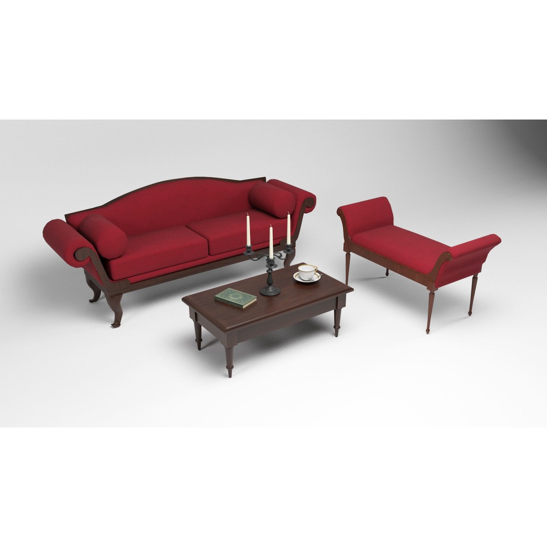 British Antique Furniture 3D Model – Low Poly Game Asset, FBX, OBJ - View 4