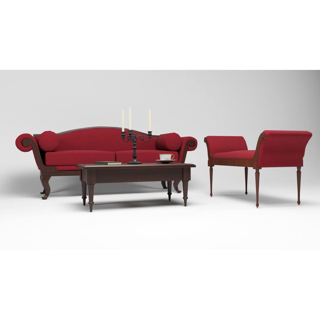 British Antique Furniture 3D Model – Low Poly Game Asset, FBX, OBJ - View 5