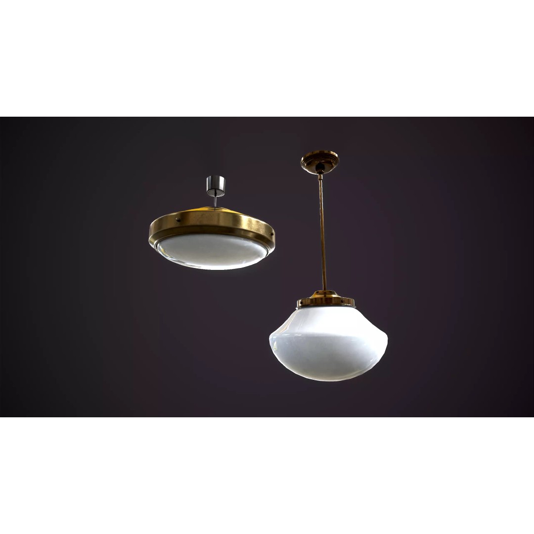 Vintage Ceiling Lamps 3D Model – Retro Light Fixtures, Game Ready - View 2