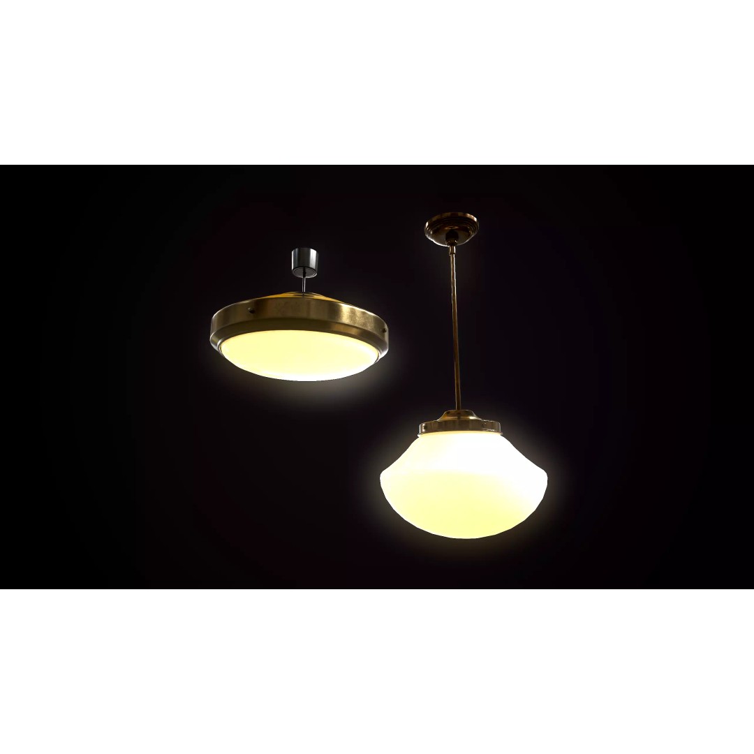 Vintage Ceiling Lamps 3D Model – Retro Light Fixtures, Game Ready - View 3
