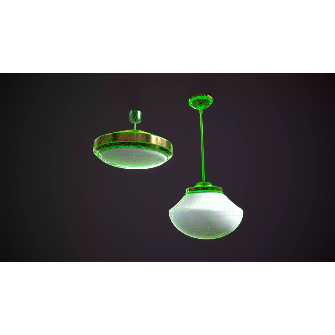 Vintage Ceiling Lamps 3D Model – Retro Light Fixtures, Game Ready - View 9
