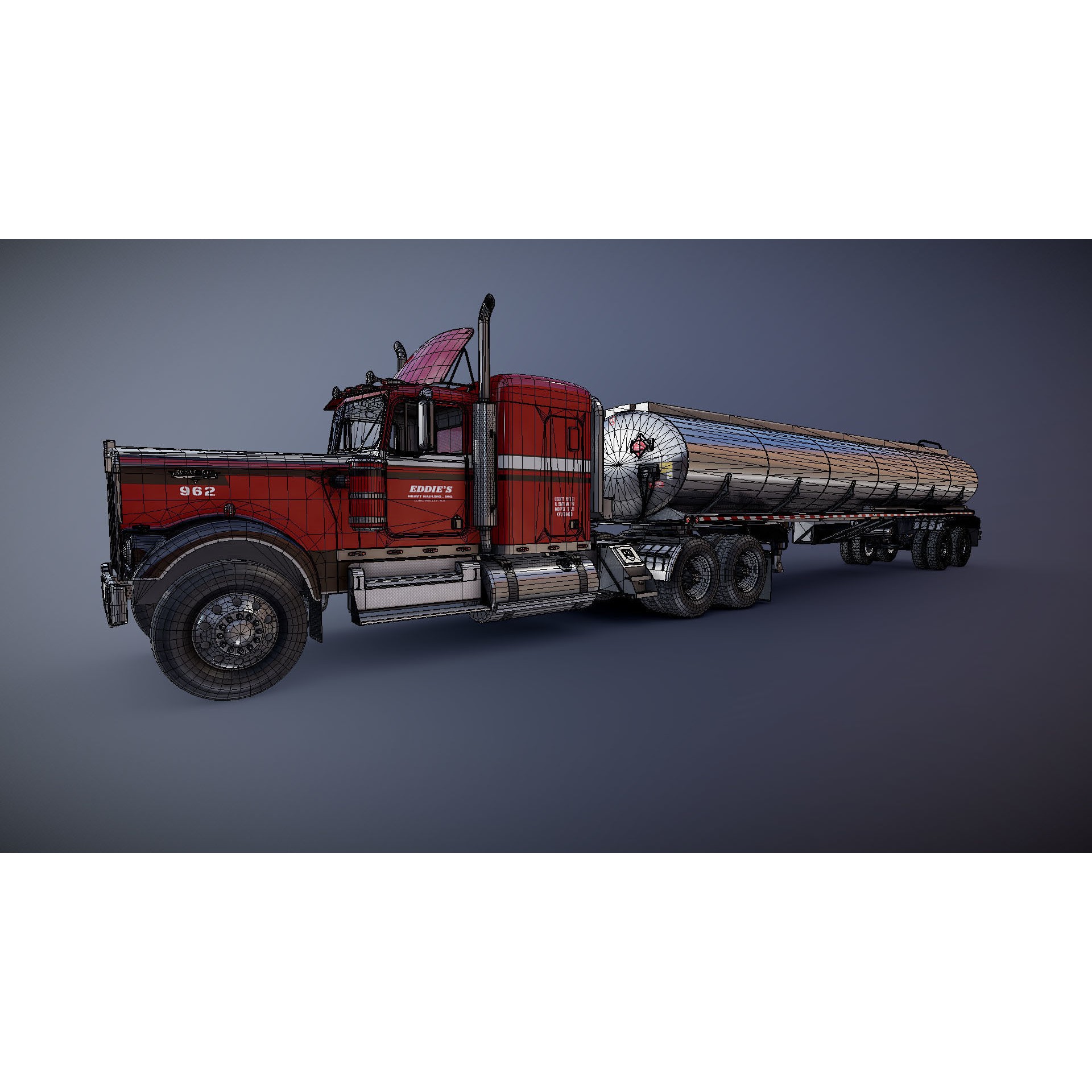 Kenworth W900A Fuel Tanker - Low-Poly Game-Ready 3D Model - View 36