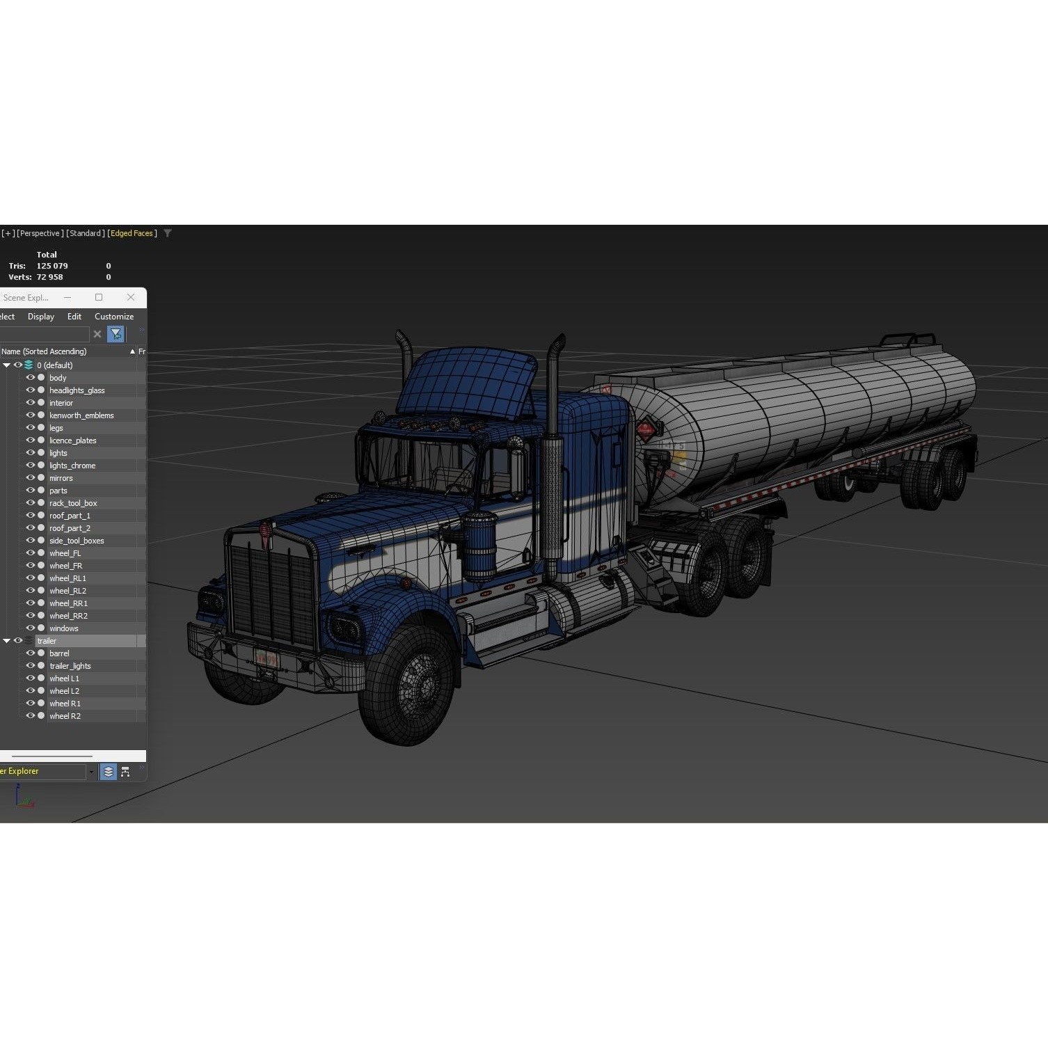 Kenworth W900A Fuel Tanker - Low-Poly Game-Ready 3D Model - View 45