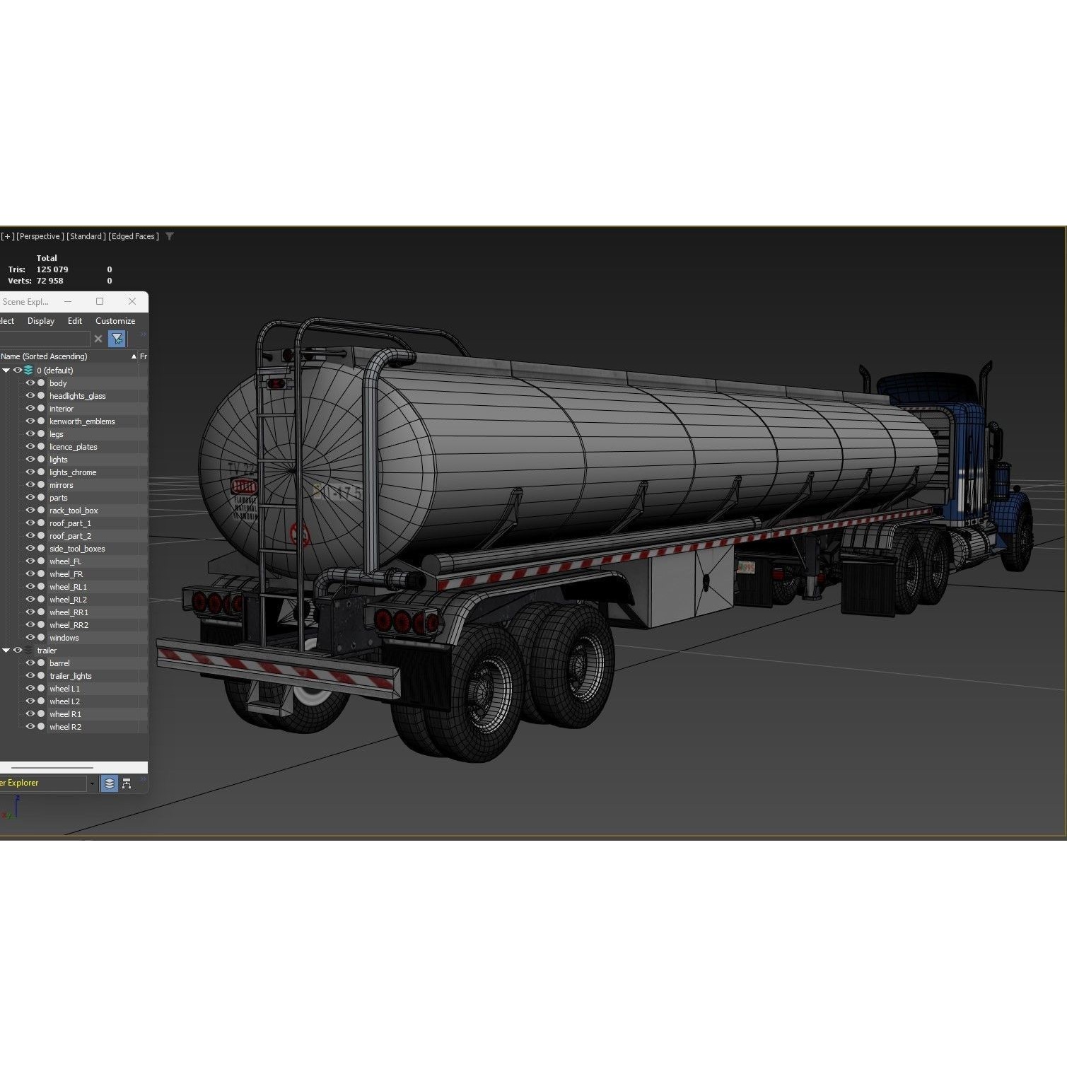 Kenworth W900A Fuel Tanker - Low-Poly Game-Ready 3D Model - View 46